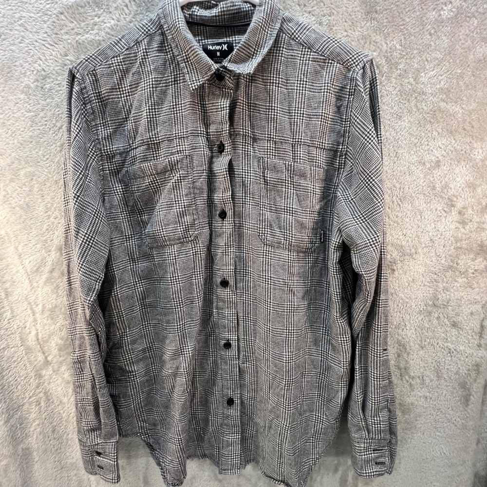 Hurley Mens Medium Black White Houndstooth Plaid Skater Grunge Gorpcore Layering